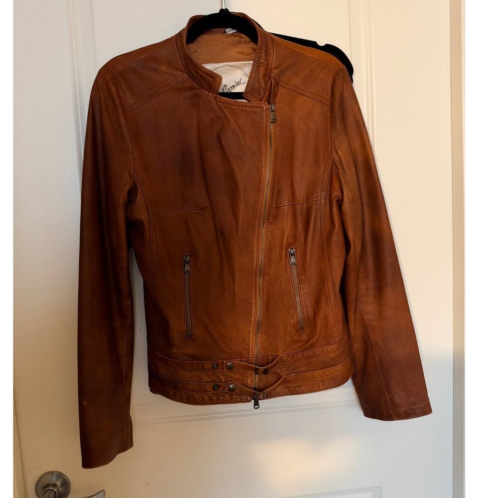 A. Raspini Brown camel leather moto jacket made in Italy IT 52